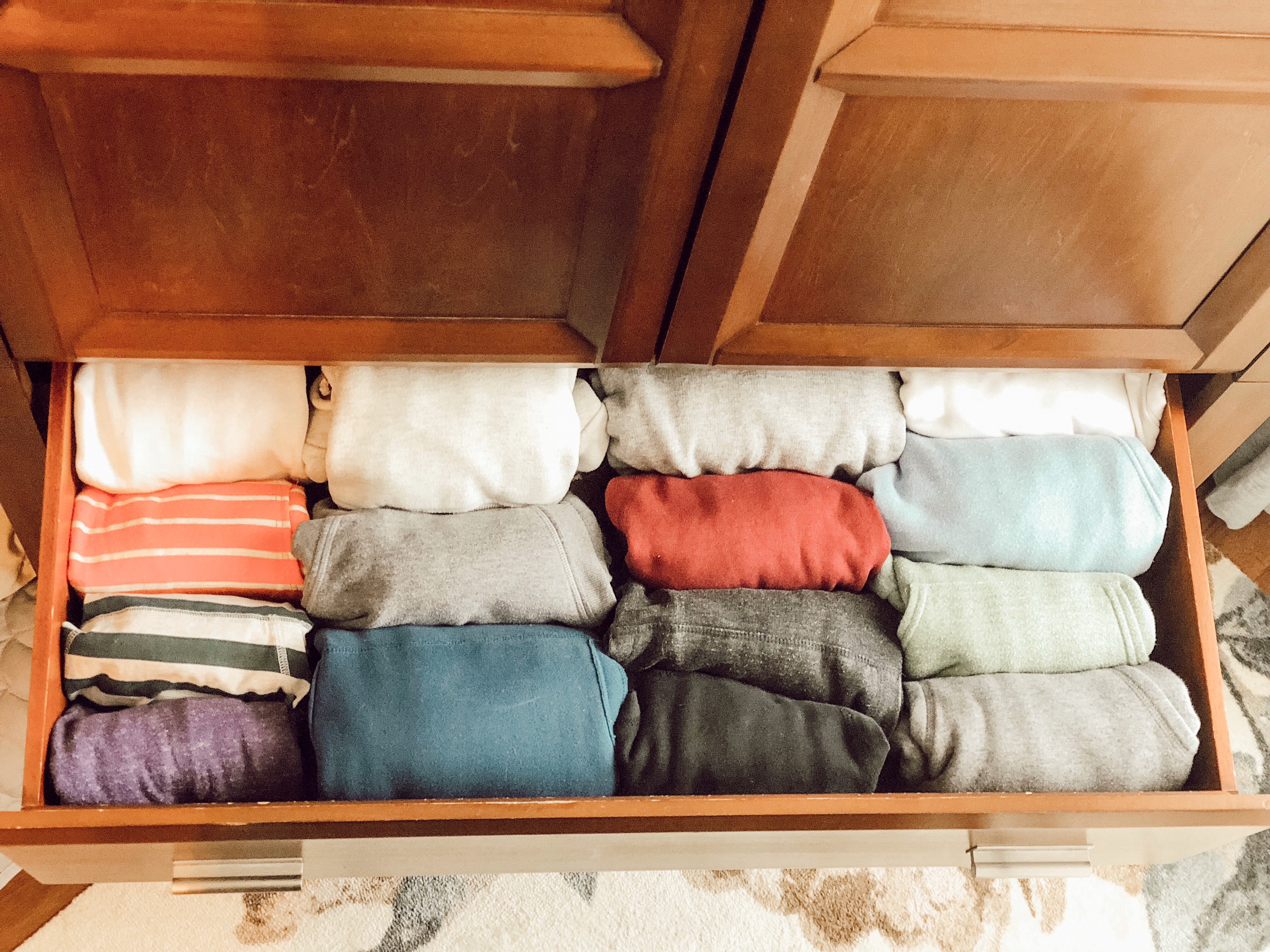 Marie Kondo sweater drawer folding