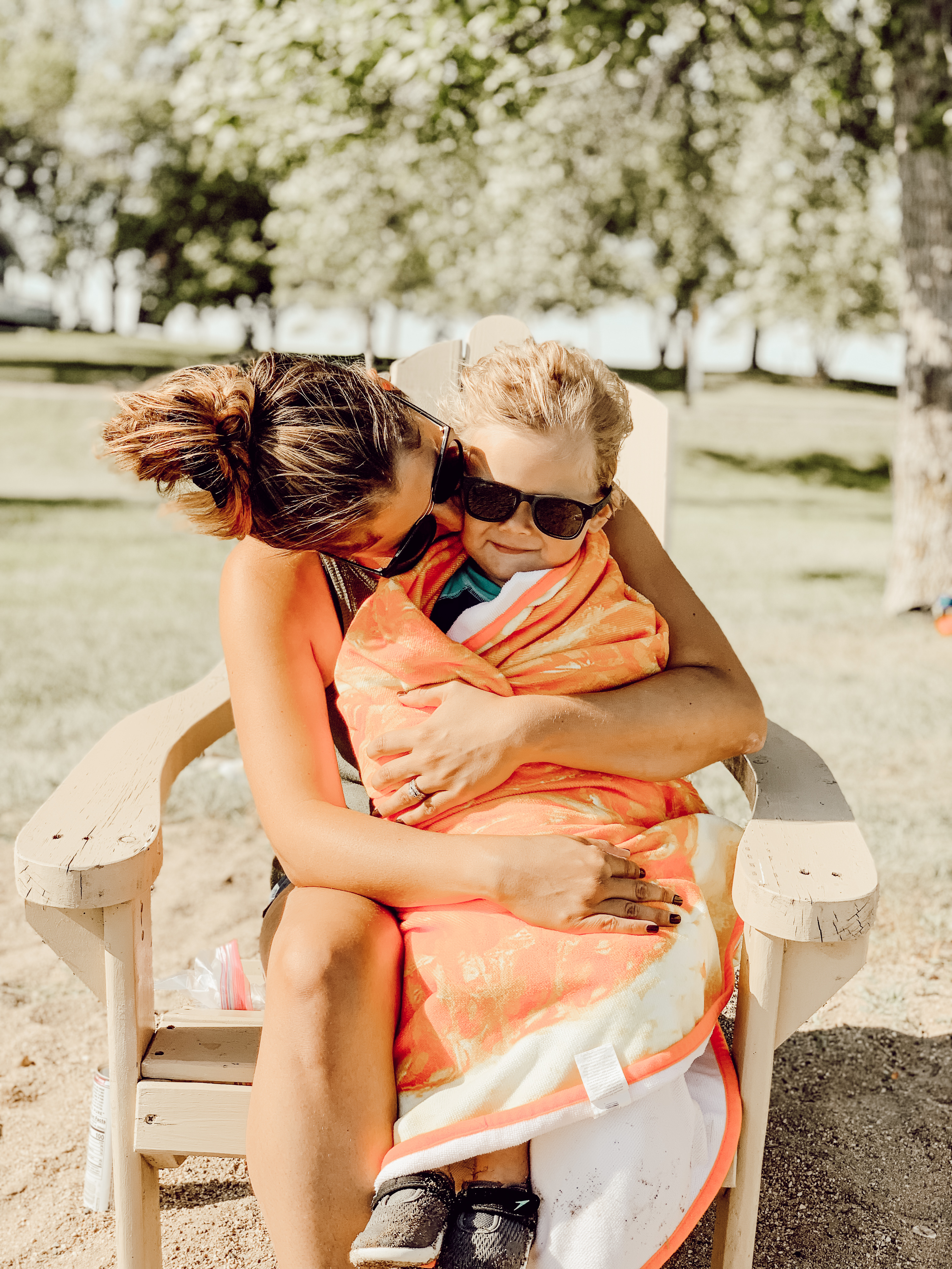 Loving mother with son on the beach 